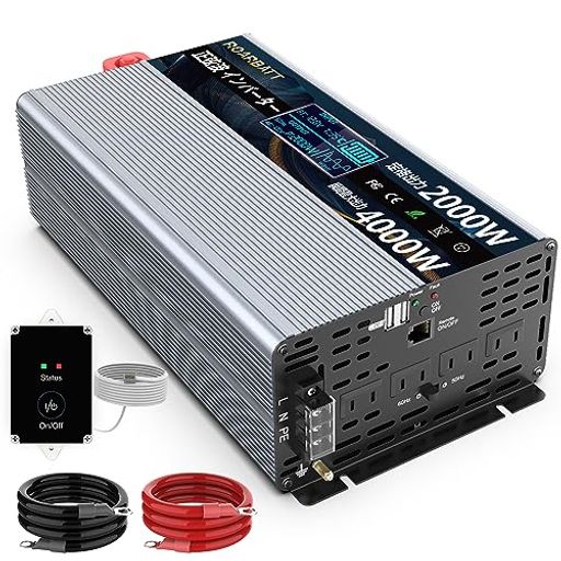 ROARBATT 12V 2000W Co[^[ g uԍő4000W DC12VAC100ɕϊ Rt 50/60HZؑ։\ ACRZg~4AUSB\Pbg~2 ԍڂƒpd דd0.4-0.8A zd O