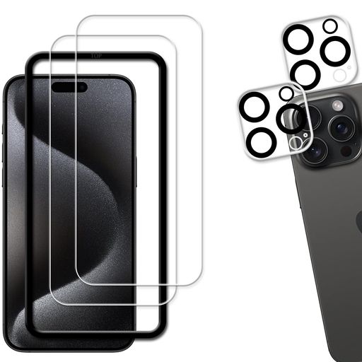 KPNSいphone15promaxガラスフィルム【2+2枚セット】ガイド枠付き日本素材製強化ガラスiPhone15ProMax用..