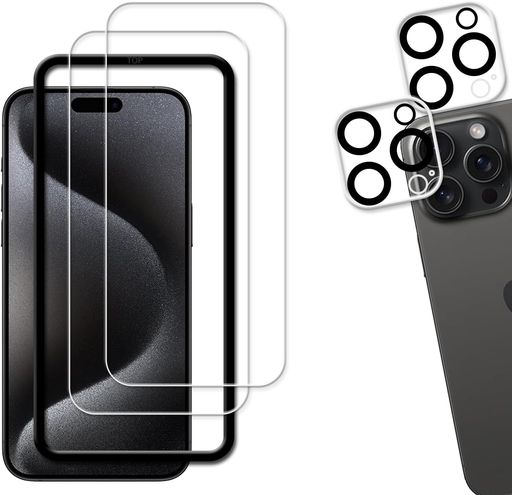 KPNSいphone15promaxガラスフィルム【2+2枚セット】ガイド枠付き日本素材製強化ガラスiPhone15ProMax用ガラスフィルムカメラフィルムカバーアイフォン15プロマックス保護フィルム