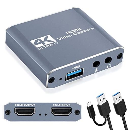 MOYOON 4K HDMI キャプチャーボード ゲームキャプチャー USB/TYPE-C 1080P 60FPS HDMIループ出力、マイクオーディオミキシング ビデオキャプチャー ゲーム実況生配信 録画、ライブ会議に適用 1080P