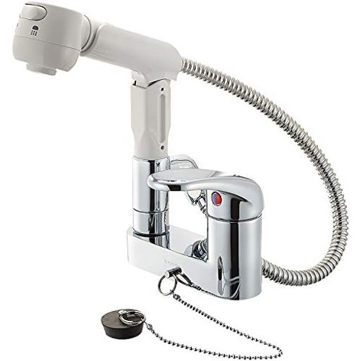 SANEI(旧社名:三栄水栓製作所)洗面用シングルスプレー混合栓洗髪用シャワ・泡沫切替えゴム栓付きK37100..