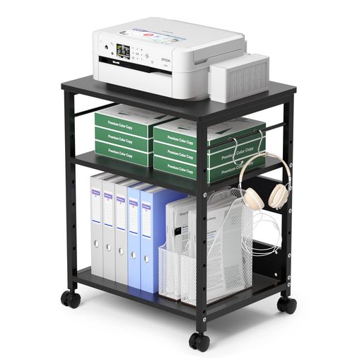 プリンタ台プリンタラックサイドワゴンキャスター付きコピー機台プリンターワゴン棚3段デスク下収納中..