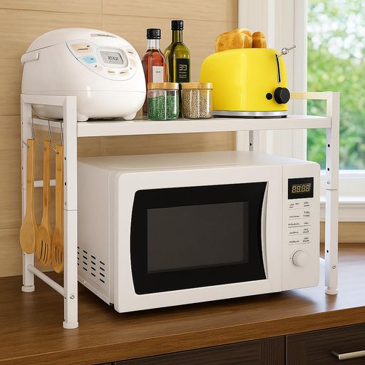 BQKOZFINレンジ上ラックトースターラック電子レンジ置き台伸縮式幅40~60cm棚板高さ調節可耐荷重70kg組..