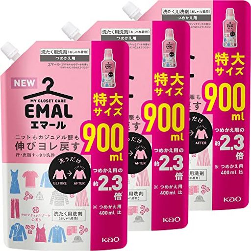 【まとめ買い】エマール(EMAL)洗濯洗剤 液体 アロマティックブーケの香り 詰め替え900ML×3個