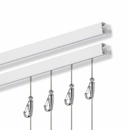 ピクチャーレール2MホワイトレールワイヤーロープフックセットSunxerToolG型ピクチャーレール壁掛け用..