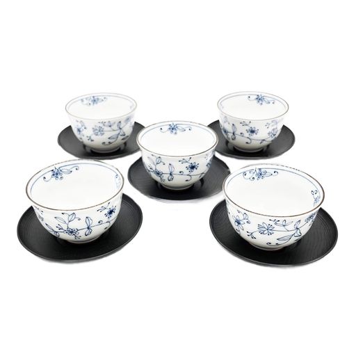 日本陶彩線唐草茶托付湯吞揃