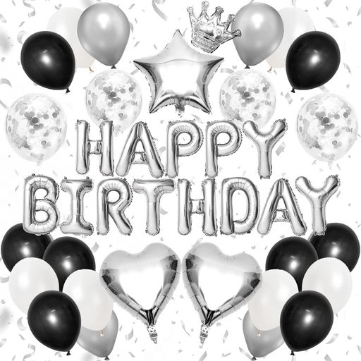 Iysoll誕生日飾り付けバルーンハッピーバースデー飾りシルバーhappybirthdayハート風船紙吹雪風船誕生日パーティーお祝いサプライズ