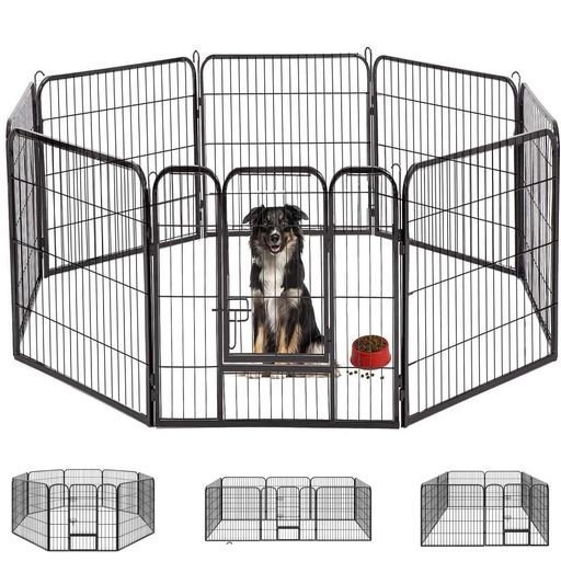 DUDULIFEペットサークル折りたたみ式ペットフェンス扉付き形組み換え可能室内外兼用高さ80cmパネル8枚..