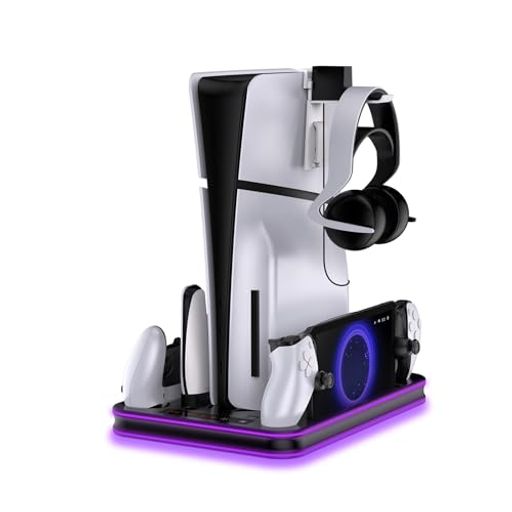 UnirakuPS5/新型PS5Slim用多機能充電&収納スタンドPS5多機能縦置き冷却ドッキングステーションPlayStationPortal充電チャージャーDualS..