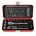WORKPROソケットレンチセットガレージツールセットラチェットレンチ差込角6.35mm(1/4インチ)クイックリリースラチェットハンドル工具道具セット37点組【鉄製ケース付属】