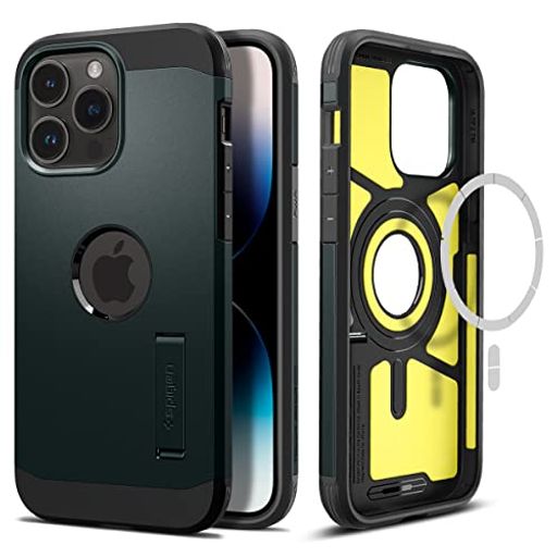 SPIGEN IPHONE14PROMAX ケース MAGSAFE 対応 3層構造 スタンド付き マグネット搭載 米軍MIL規格取得 カメラ保護 傷防止 衝撃吸収 ワイヤレス充電対応 タフ・アーマー・マグフィット ACS04843 (アビス・グリーン)