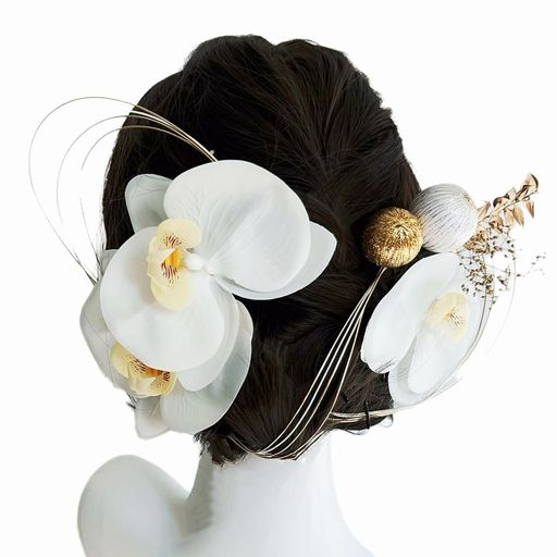 [lalabeauty]胡蝶蘭髪飾り成人式髪飾り和婚結婚式白無垢和装ヘアアクセサリー浴衣Uピン式つまみ細工振..