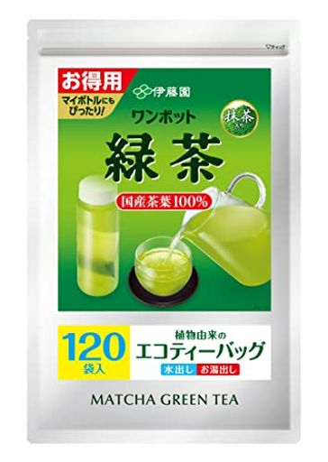 原材料:緑茶(日本)、抹茶(日本) 内容量:2.5g×120袋 商品サイズ(高さx奥行x幅):37.0cm×5.0cm×22.0cm 味・色が濃く出る「極蒸し緑茶」を使用した緑茶ティーバッグ。 お湯出し・水出し可、マイボトルにぴったり500ml抽出タイプ。