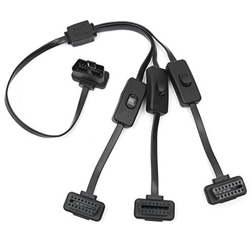 CARANGELS スイッチ3つ付き OBD2 延長ケーブル 3分岐ケーブル 60CM フラットケーブル仕様 3分岐ハーネス より安全に 電源取り出し 分配 車両診断ツール カー用品 バイク用品