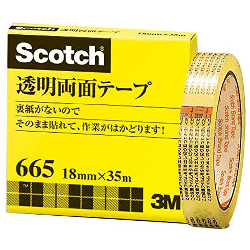 3M スコッチ 透明両面テープ 18MM X 35M ライナーなし 紙箱入り 665-3-18