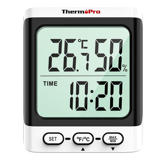 ThermoPro温湿度計時計表示デジタル温度計湿度計室内高精度大画面最高最低温度湿度表示卓上スタンド置..