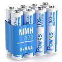 POWXS 単4電池 充電式 単四充電池 高容量 ニッケル水素電池 1100MAH 約1200回使用可能 8本入り 液漏れ防止 充電池 単4 単4充電池