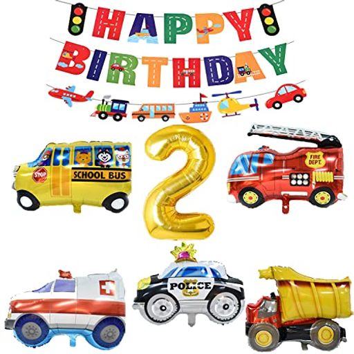 誕生日飾り付けシンプルパーティーセット大きな3D車バルーンセットHappyBirthdayバースデーバナー交通..