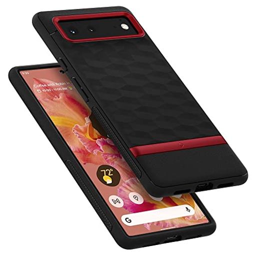 CASEOLOGY PIXEL6 用 ケース TPU PC カバー 耐久性 立体パターン パララックス - レッド