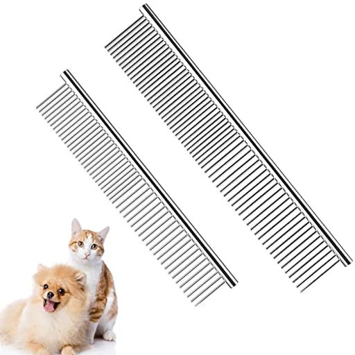 SHULLIN2本セットステンレスペット犬の櫛コームペット用くしコーム美容ブラシ犬猫トリミング櫛高級両目..