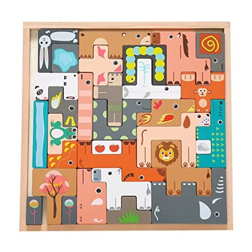 PromiseBabe動物パズル31pc積み木知育玩具木製テトリス組み立て木のおもちゃ知育玩具早期開発教育おも..