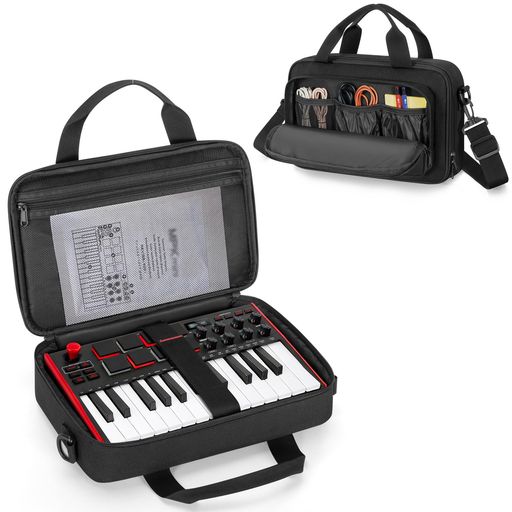 寸法:33.8 X 9.9 X 21.1CM。このキーボードバッグは、Akai Professional* MPK Mini MK3 / MPK Mini Play MK3 25鍵USB MIDIキーボードコントローラーと互換性があります。※当製品は記載のブランドとは無関係です(キーボードコントローラーは含まれません) 優れた保護性:外側は丈夫なナイロン素材、内側は厚手のPEフォームパッドで覆われており、機器を傷や衝撃から守ります。本体を固定するストラップ付きで、移動中も安定して収納できます 十分な収納スペース:フロントポケットとメインコンパートメントのメッシュポケットで、ケーブル、スマートフォン、ノート、外付けハードドライブなどのアクセサリーをまとめて整理収納。必要