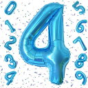 Exgox数字バルーンブルーアルミ風船誕生日40インチナンバー4ハッピーバースデー飾り付け男の子女の子ギフト記念日お祝いパーティー結婚式披露宴