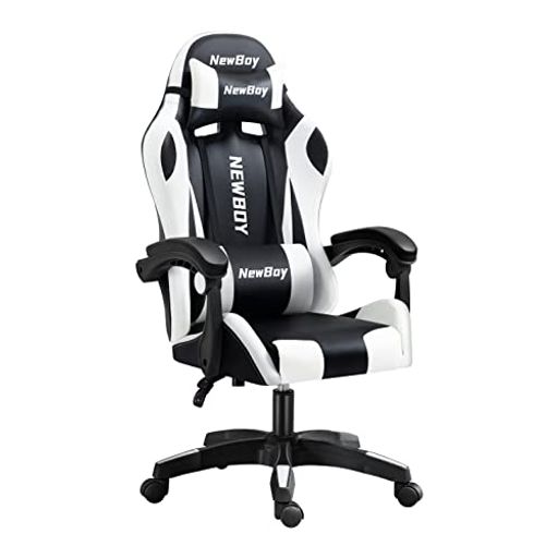 NEWBOY ゲーミングチェア GAMING CHAIR オフィスチェア オットマン オフィス ゲーム用 リクライニング デスク/パソコンチェア 疲れない 椅子 テレワーク (黒と白)