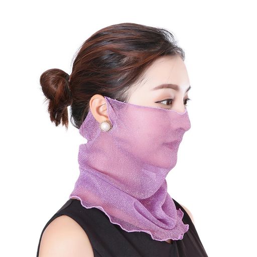 [Trifong]フェイスカバーレディース夏uvカット息苦しくない耳掛け日焼けマスク速乾薄いマフラーネックウォーマー女性用日よけネックガードフェイスマスク誕生日贈り物パープル
