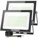 MORSEN 投光器 80W 2セット LED 10000ML 6500K 極薄型 100V 灯光器 作業灯 外灯 工事用ライト 屋外用 野外 防水 看板灯 集...
