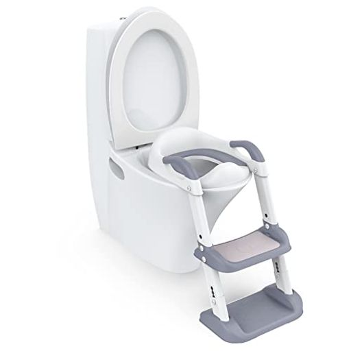 THINKMAX 補助便座 子供 トイトレ 折りたたみ ステップ付き 踏み台 トイレトレーナー ソフトクッション付 高さ調節可能 アラウーノ対応 グレー