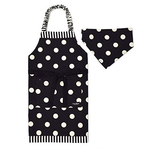 子供用 キッズエプロン 女の子 三角巾 セット 小学生 着脱簡単 100-120 POLKA DOT LARGE(TWILL・BLACK)×NARROW STRIPE(TWILL・BLACK) カラフルキャンディスタイル N1249340