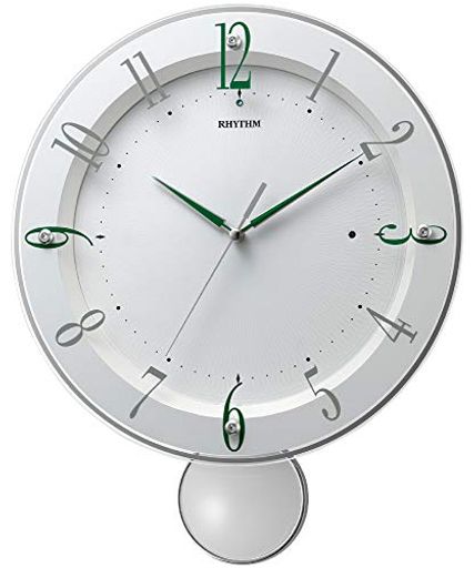 リズム(RHYTHM)掛け時計電波時計アナログ連続秒針インテリア振り子小さいモデル白34.8x28x6.4cm8MX408S..