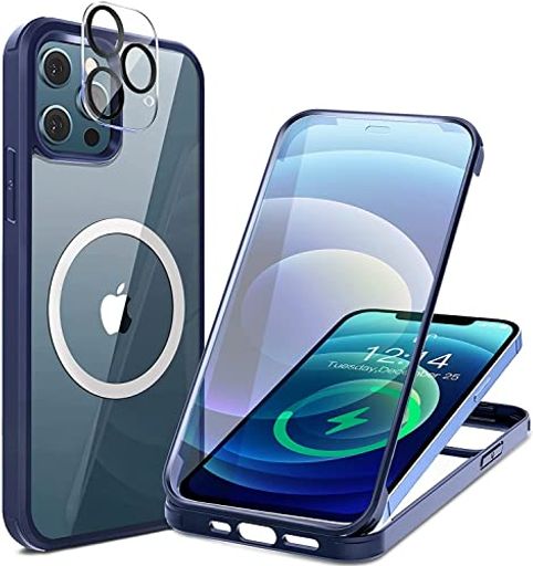 HAUTRKBGiPhone13ProMax用ケースクリア両面強化ガラス360°全面保護[MagSafe対応][カメラフイルムを贈][鋭敏タッチ]マグセーフワイヤレス充電対応米軍MIL規格取得耐衝撃アイフォン13