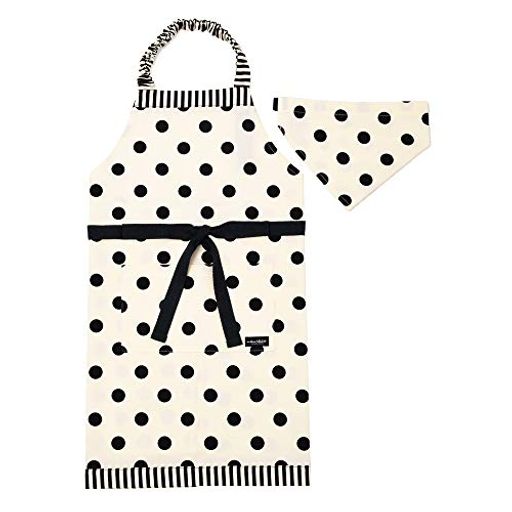 子供用 キッズエプロン 女の子 三角巾 セット 小学生 着脱簡単 130-160 POLKA DOT LARGE(TWILL・WHITE)×NARROW STRIPE(TWILL・BLACK) カラフルキャンディスタイル N1249530