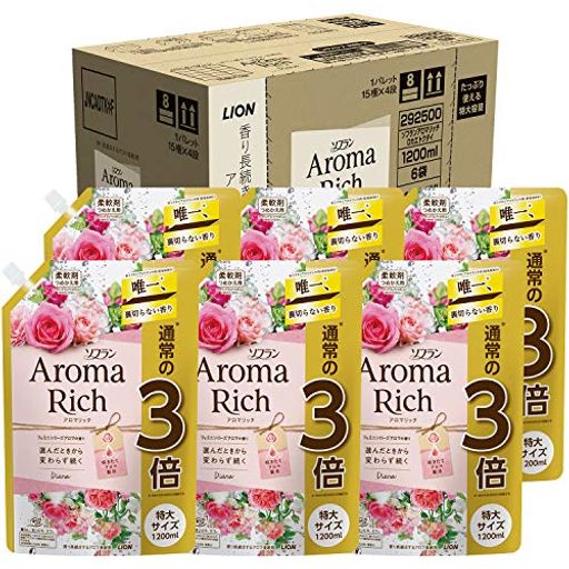 ソフラン アロマリッチ ダイアナ(フェミニンローズアロマの香り) 柔軟剤 詰め替え 特大1200ML×6個セット