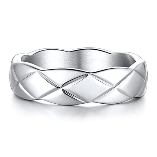 [FindChic] 指輪 レディース キルティング リング メンズ サージカルステンレス 金属アレルギー対応 太め シルバーゆびわ ペアリング カップル プレゼント おしゃれ アクセサリー 6mm 14号
