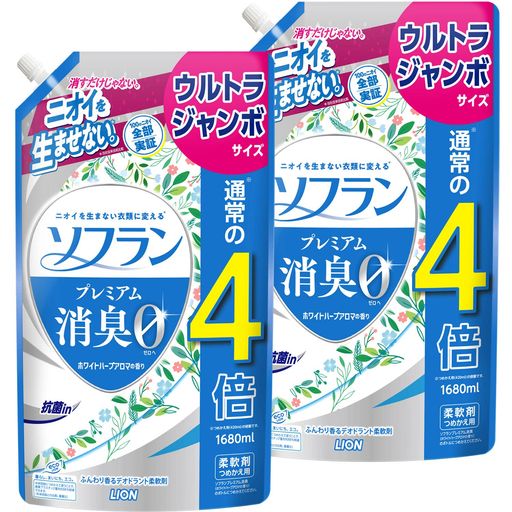 【Amazon.co.jp限定】【大容量】ソフランプレミアム消臭ホワイトハーブアロマの香り柔軟剤詰め替えウルトラジャンボ1680mlx2個セット