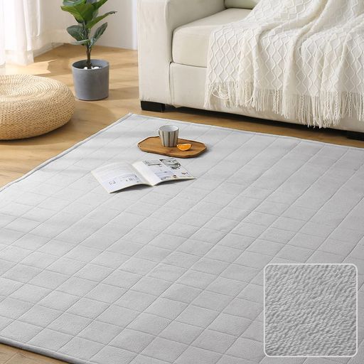 KEUSNIX ラグ カーペット キルトラグ 滑り止め付き 洗える ラグマット 135×185CM オールシーズン 抗菌防臭 ふかふか フランネルラグ 床暖房 ホットカーペット対応 絨毯 長方形 直角タイプ 約1.5畳 無地・グレー