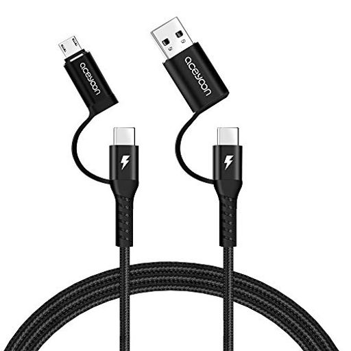 ACEYOON 4IN1 P[u ^CvC MICRO USB 1M USB C TO B/C/MICRO [dP[u 5V 9V 20V MAX 2A TYPE C TO }CN USB P[u QC 3.0/PD}[d