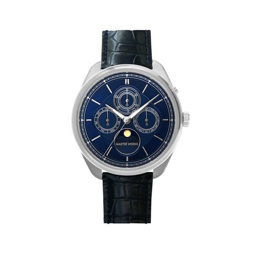 マスターワークス masterworks 腕時計 Quattro 004 MW21SN-ACNVG8 腕時計 メンズ 日本製 クォーツ 40mm レザーベルト メンズウォッチ ムーンフェイズ 紺 ネイビー