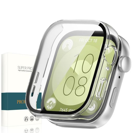 PRODELIForHUAWEIWATCHFIT3専用ケース+ガラスフイルム(2024)軽量PC+ガラス取り付け簡単一体型キズ防止huaweifit3用保護カバー(透明)