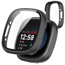 TOORQRForFitbitSense2/Versa4ケースFitbitSense2/Versa4カバーPC素材カバーガラスフィルム一体型全面保護耐衝撃軽量指紋防止傷防止キズ防止防塵日本旭硝子材-ブラック