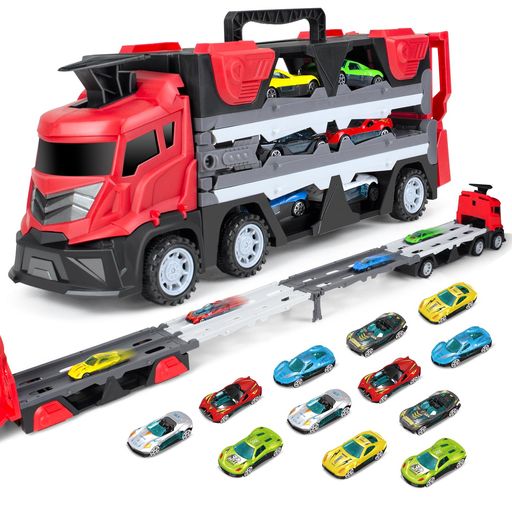 【建設車両セット】大型トラック+12台のミニカーのセットです。12台のミニカーはそれぞれ異なる豊富なデザインで手にフィットするサイズ、遊びやすくなっているミニカーセットです。 子供と一緒に遊び、親子関係を促進できる。 大きなトラック玩具は、6歳以上の子供に适配している。 【大きいカタパルト式の車おもちゃ】折り畳み式のトレーラーが120cmの長さのレールを変身して、発車ボッタンをプッシュしてミニカーを発車します!お子様の冒険心を刺激し、飽きることなくお楽しみいただけます。 【友達と試合しましょう】2つのレールがありますので2台のミニカーを置いてから発車ボタンを押したら両台車は前に進んで、一番早く終点まで走ってたのミニカーおもちゃは勝ちになります。 ボタンを押して一斉発車!友達や家族と一緒に遊ぼう! 【お子様の想像力UP!】レールを広げる動作があり、新しいものを創造する楽しさだけでなく知育にもつながります。子供たちに様々な乗り物の種類を認識させ、遊びながら創造性、手と目の協調性を育てます。