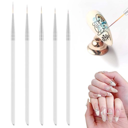 PAVIKEネイル筆極細(5本セット)ネイルブラシ極細ネイル筆透明ジェルネイルブラシ線を引くペンジェルネ..