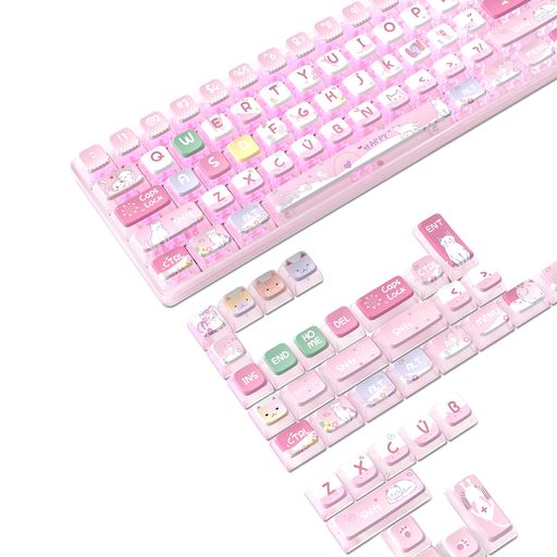 ゲーミングキーキャップ キートップ PBT 半透明 昇華印刷 熱昇華 120キー 猫 フルキー対応 ASAプロファイル61/64/68/75/78/84/87/96/98/100/104/108キーボードに適用 Cherry