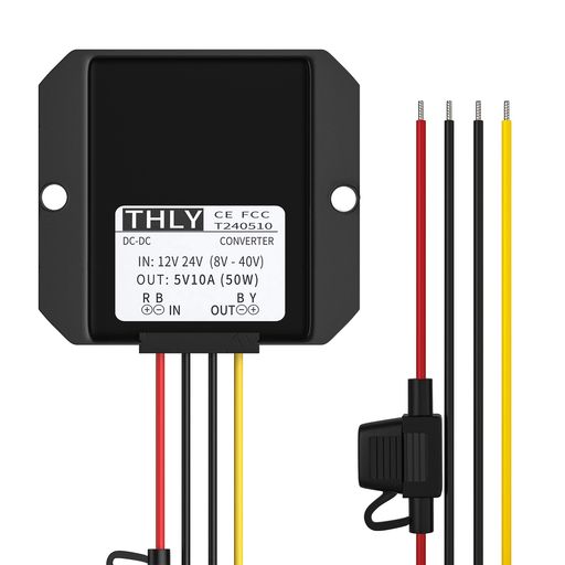 DC-DCコンバーター降圧8-40V右向き矢印5V10A50W dcdcコンバーター5v大電流対応IP67防水ヒューズ付き 12v5vコンバーター車トラックボートソーラーLED機器用