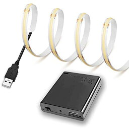 【rye】 ledストリップライト電池ボックス付き dc5v cobテープライトスーツフレキシブル 高密度 ledキャビネットライト 0.5m 320leds/m 白光色6000k 180°発光cri＞=90,両面テープ変形可能 切断可能 寝室