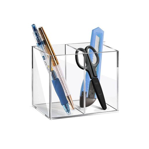 BHCanaeペン立てアクリル2格仕切りぺんたて小物入れペンスタンド卓上収納ペン入れ卓上筆筒メイクブラシ..