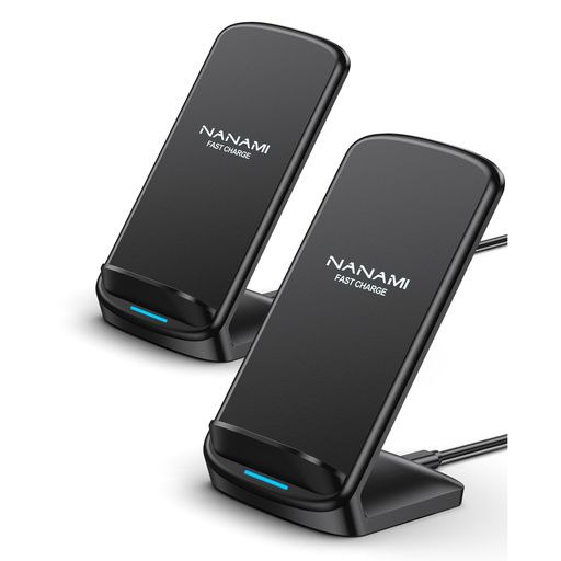 NANAMIワイヤレス充電器2台セットQi急速充電スタンド置くだけ充電器最大15W出力iPhone16/15/14/13/12(Pro/ProMax/Mini)SE第三世代/11Pro/Xs(Max)/XR/8(Plus)